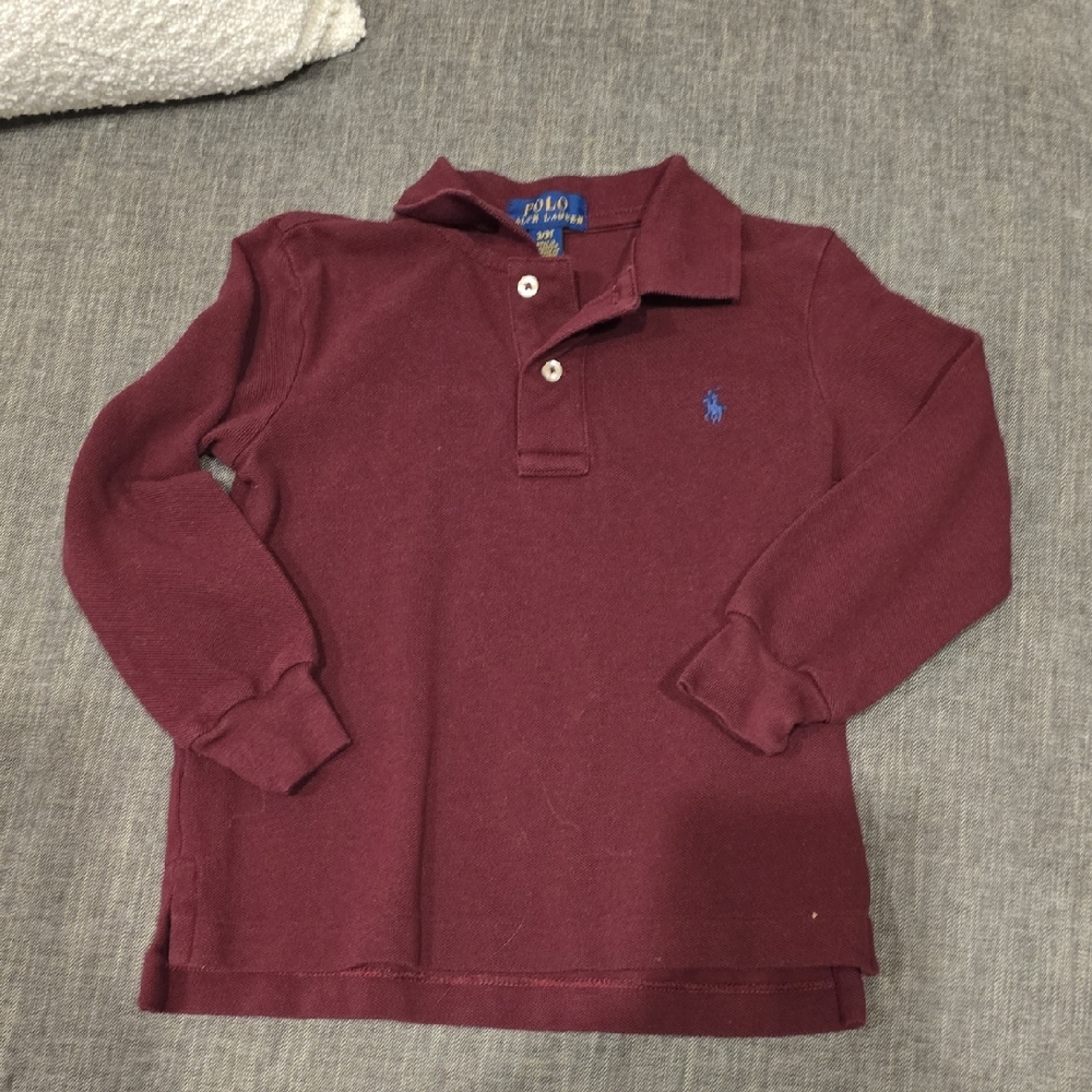 Polo by Ralph Lauren Long Sleeve Polo in Burgundy with Blue Pony